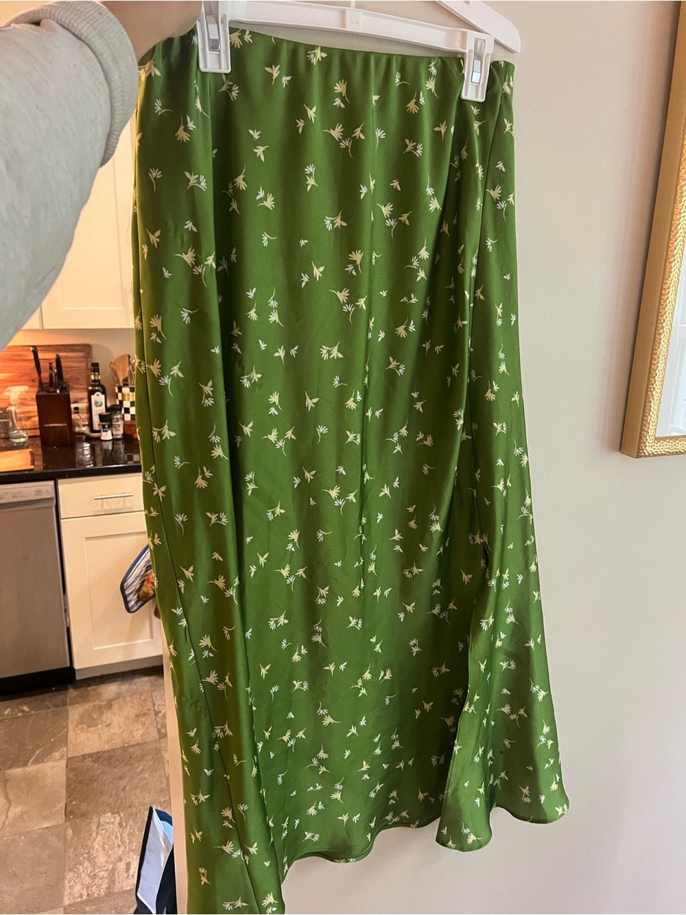 Halogen Green Midi Skirt with White Floral Print